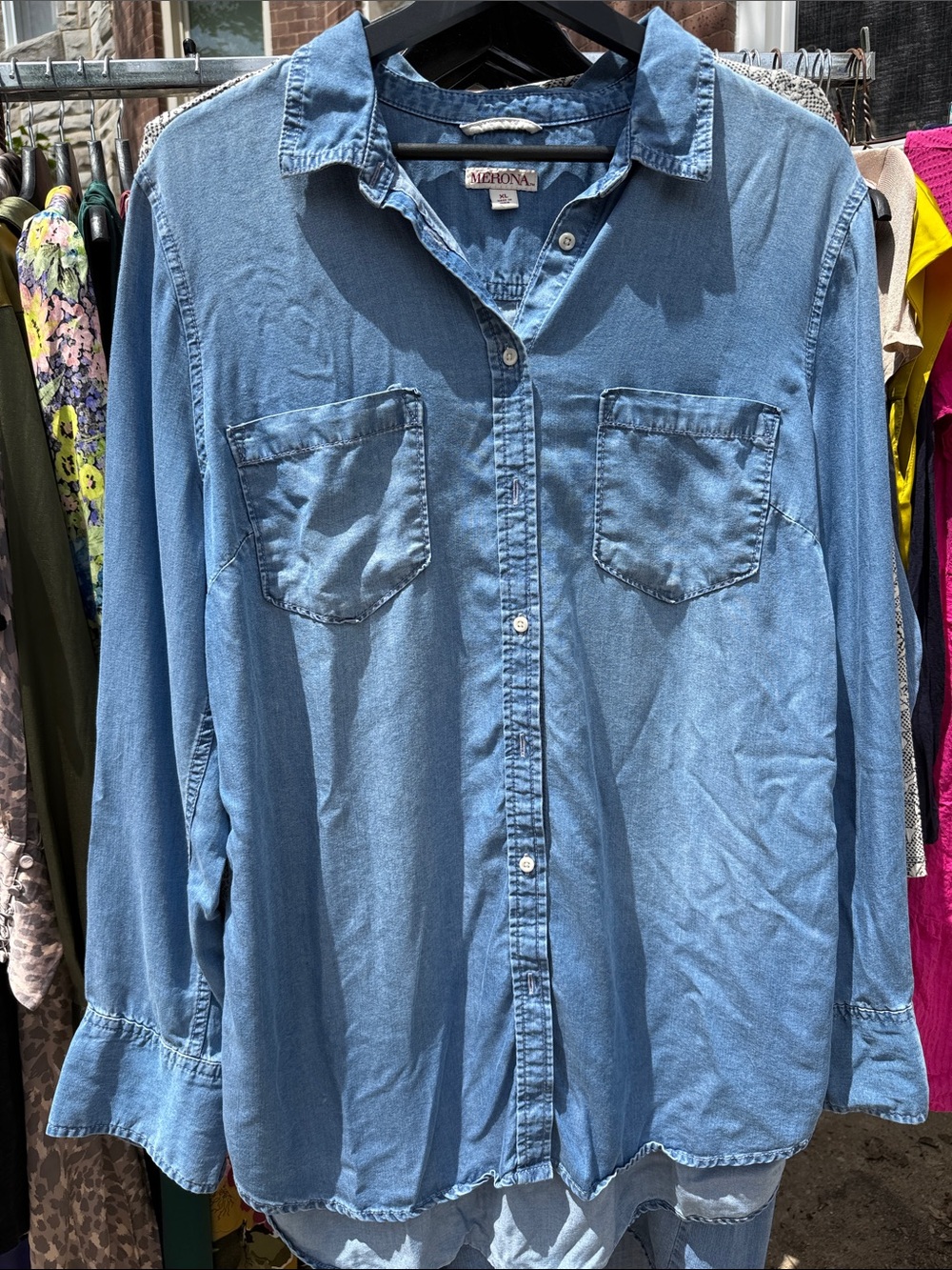 Soft Washed Blue Chambray Shirt with Chest Pockets